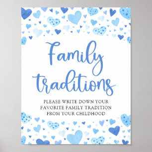 Affiche Bleu Valentine Famille Traditions Baby shower Sign