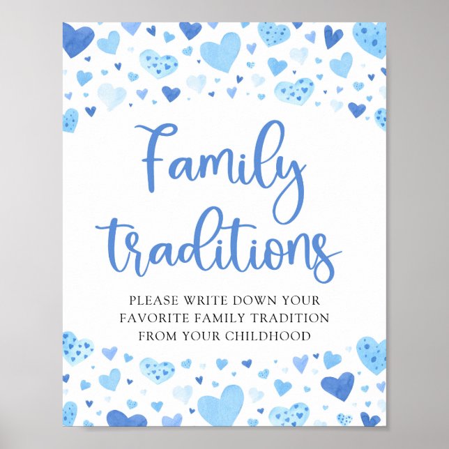 Affiche Bleu Valentine Famille Traditions Baby shower Sign (Devant)