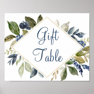 Affiche Bleu vert feuille or feuillage cadeau panneau