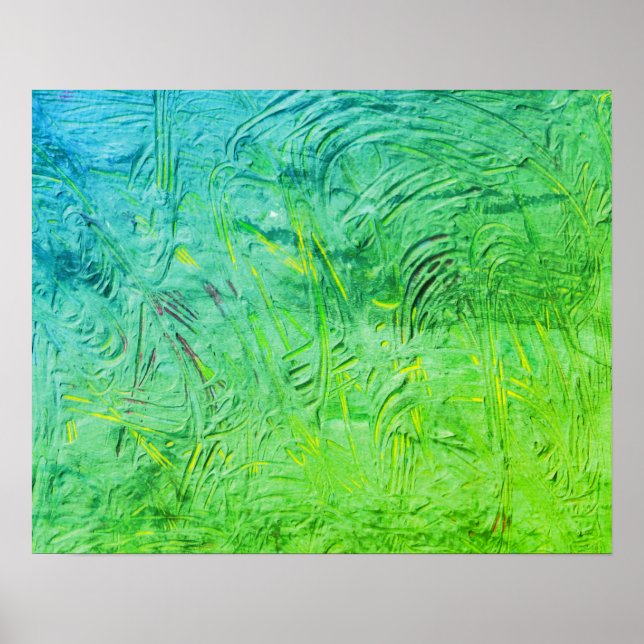 Affiche Bleu Vert Jaune tendance Art Abstrait moderne (Devant)