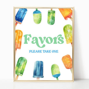 Affiche Bleu Vert orange Popsicle Party Faveurs Panneau de