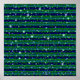 Affiche Bleu vert rayures avec étoiles et Raindrops