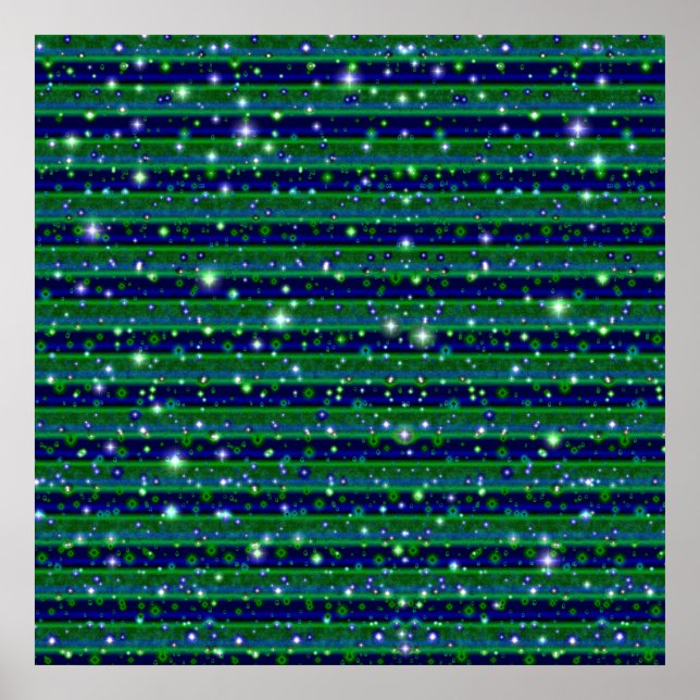 Affiche Bleu vert rayures avec étoiles et Raindrops (Devant)