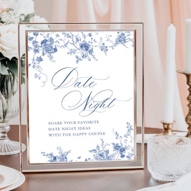 Affiche Bleu Victorien Floral Français Date Idées de Nuit (Créateur téléchargé)