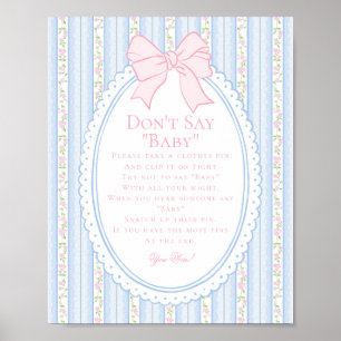 Affiche Bleu Vintage Fantaisie Floral Ne Dis Pas Bébé Jeu