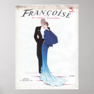 Affiche Bleu Vintage Gown