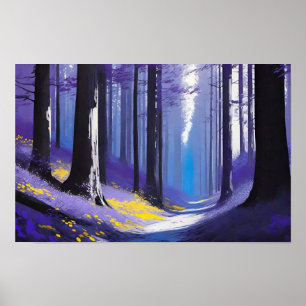 Affiche Bleu violet et jaune calme Forêt sombre et calme