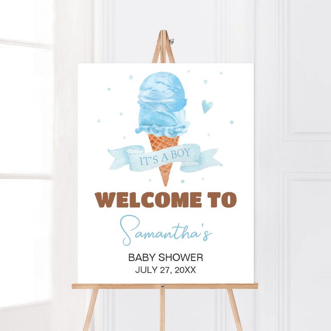 Affiche Bleu Voici le Baby shower Scoop Bienvenue (Boy Ice Cream Baby Shower Welcome Sign)