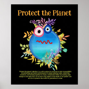 Affiche BLEUE PROTÉGER LA PLANÈTE SAVE EARTH MUE Art Poste