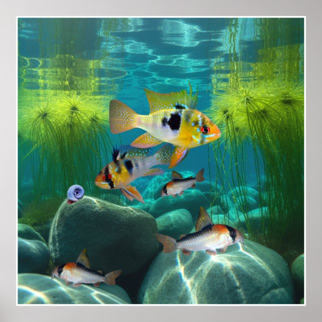 Affiche Bleus allemand Cichlids Corydoras Aquarium Poisson (Devant)