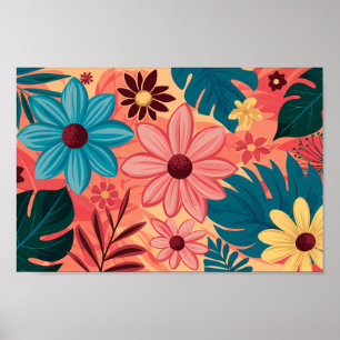 Affiche Bliss fleuris colorés sur Arrière - plan de tons c