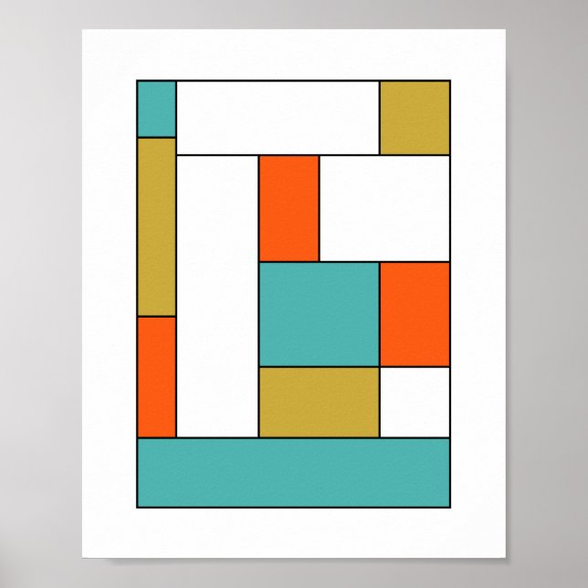 Affiche Bloc couleur or orange turquoise milieu du siècle (Devant)