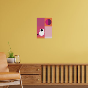 Affiche Bloc de couleur d'oiseau moderne rose orange