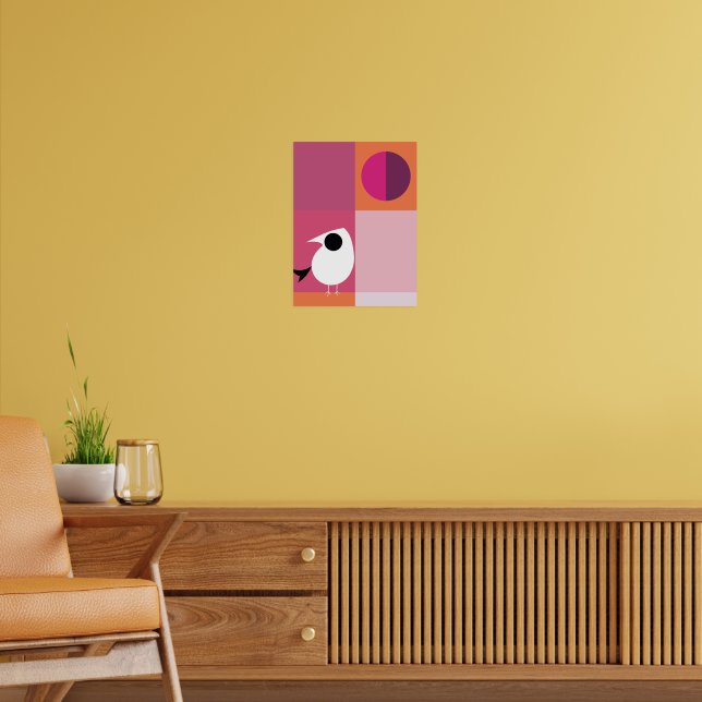 Affiche Bloc de couleur d'oiseau moderne rose orange (Salon 2)