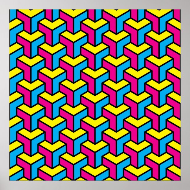 Affiche Bloc d'illusion géométrique CMYK en gras (Devant)