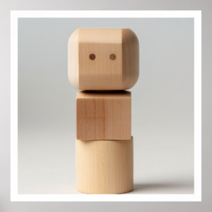 Affiche Bloc en bois avec visage sculpté