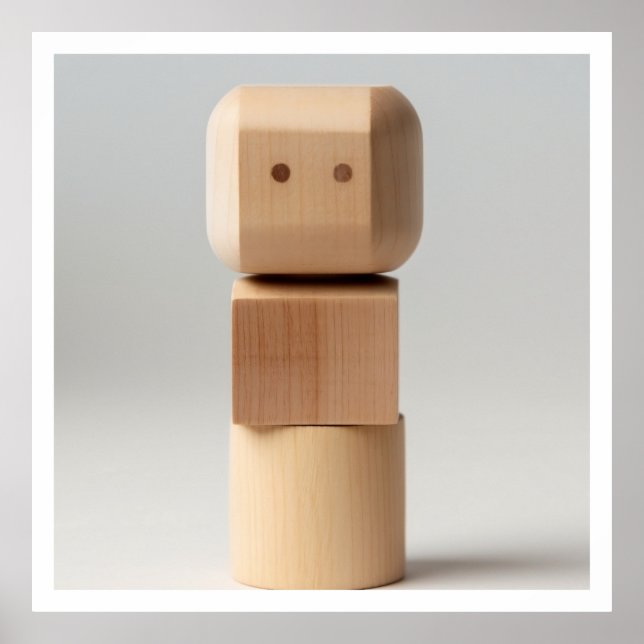 Affiche Bloc en bois avec visage sculpté (Devant)