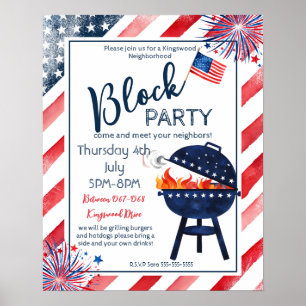 Affiche bloc fête 4 juillet BBQ rue du voisin