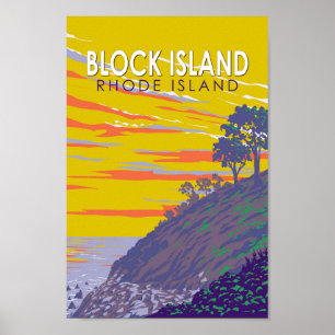 Affiche Block Island Rhode Island Travel Art Vintage