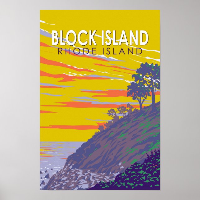 Affiche Block Island Rhode Island Voyage Art Rétro (Devant)