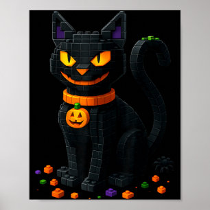Affiche Blocs de briques de chat rétro Halloween Chat noir