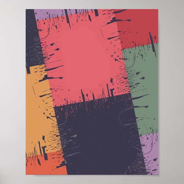 Affiche Blocs de couleurs Abstraits avec effet de peinture (Devant)