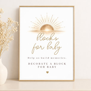 Affiche Blocs de fête prénatale Simple Golden Sunburst pou