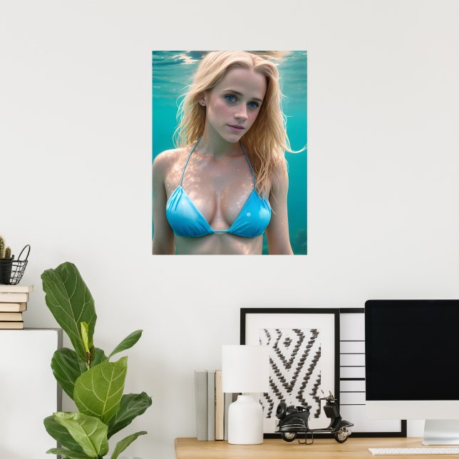 Affiche Blond dans une photo sous-marine en bikini (Bureau à domicile)