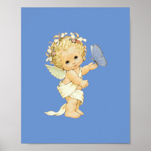 Affiche Blonde Ange bébé avec un papillon.