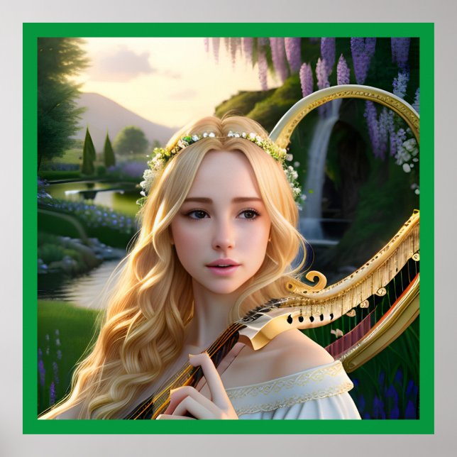 Affiche Blonde belle Muse Jouer une harpe (Devant)