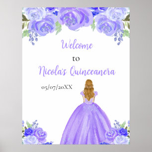 Affiche Blonde Cheveux Princesse Purple Quinceanera Bienve