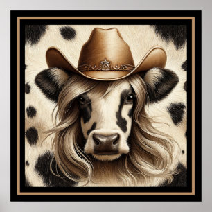 Affiche Blonde Country Cow Girl Drôle