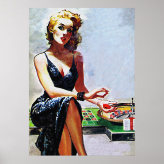 Affiche Blonde Girl Dans Casino Retro Vintage Pulp Cover A