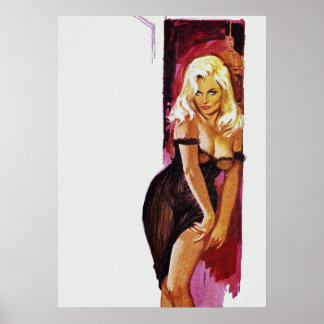Affiche Blonde Girl in Black Dress Pulp Cover Art