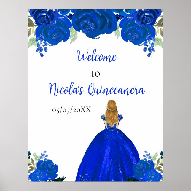 Affiche Blonde Hair Princess Blue Quinceanera Welcome (Devant)