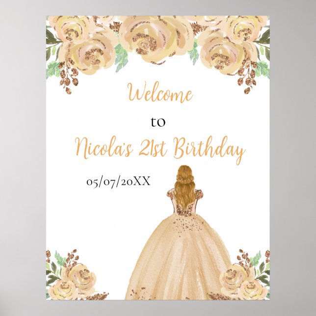 Affiche Blonde Hair Princess Peach Floral Birthday Welcome (Devant)