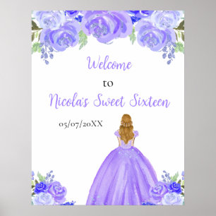 Affiche Blonde Hair Princess Purple Sweet sixteen Bienvenu
