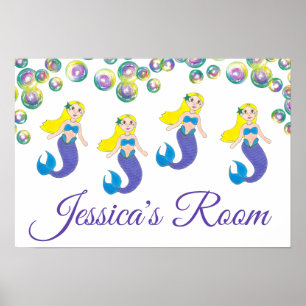 Affiche Blonde natation Sirène fille chambre personnalisée