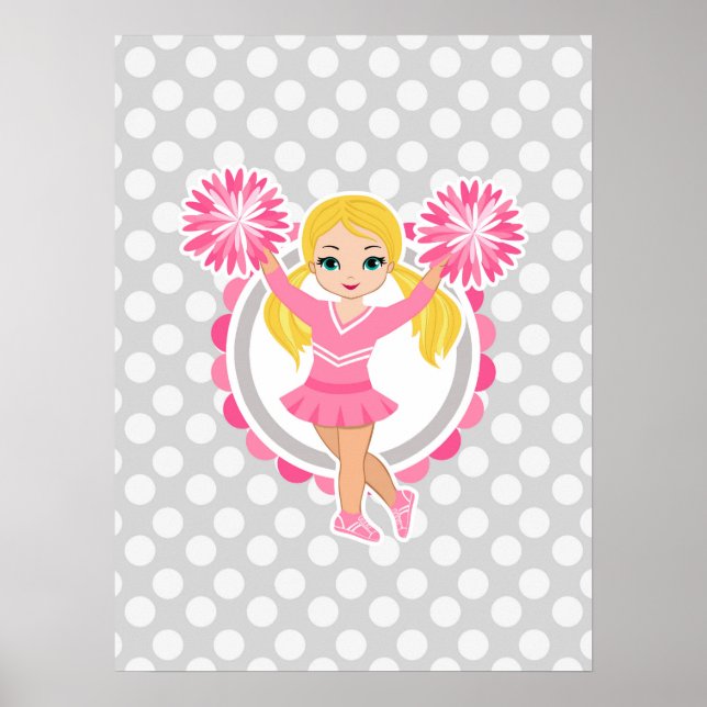 Affiche Blonde Pom-pom girl rose - Cute Cheer (Devant)