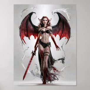 Affiche Bloody Lady Vampire Guerrier debout Majestiquement