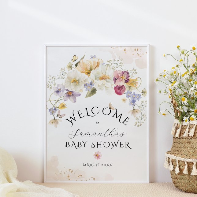 Affiche Bloom Fleur sauvage Rustique Baby shower bienvenue (Créateur téléchargé)