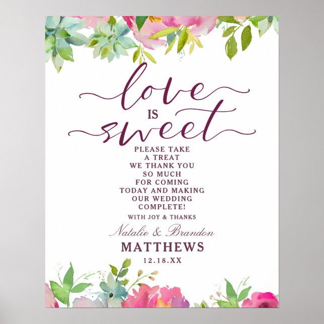 Affiche Blooming Chic Love is Sweet Treat Wedding Sign (Devant)