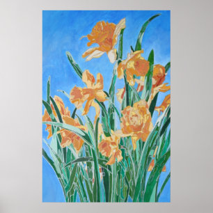Affiche Blooming Golden Daffodils Bold Line Art