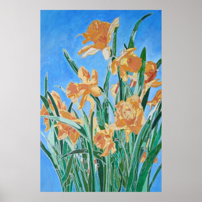 Affiche Blooming Golden Daffodils Bold Line Art (Devant)