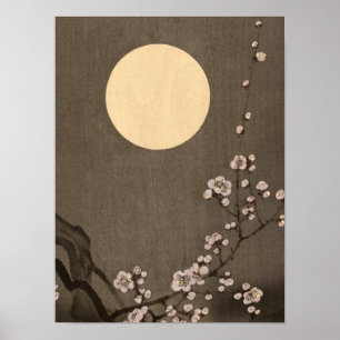 Affiche Blooming Plum Blossom à la Pleine lune par Ohara K