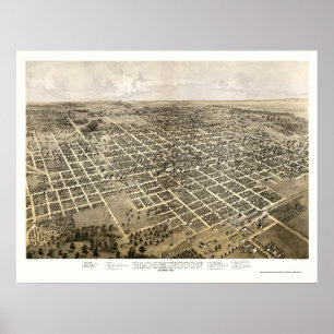 Affiche Bloomington, IL Carte panoramique - 1867