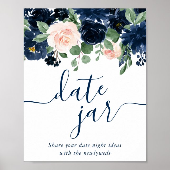 Affiche Blooms Chics | Jar de date bleu marine et rose pâl (Devant)