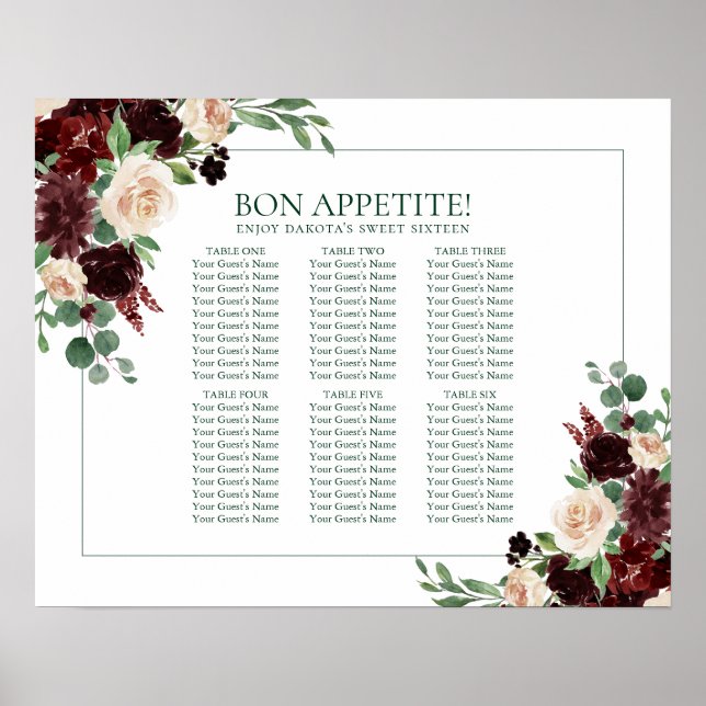 Affiche Blooms rustiques | Terracotta Marsala 6 Table Sièg (Devant)