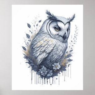 Affiche Blossom Guardian : Chouette aquarelle en Harmonie