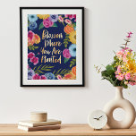 Affiche Blossom Où Vous Êtes Plantés | Floral Blossom<br><div class="desc">Belle impression d'art inspirant qui met en vedette nos floraisons florales chic et chic peintes à la main et dynamiques de tournesols jaunes, roses, bleues et roses pêche. Un arrière - plan bleu marine audacieux crée une belle toile de fond sur les fleurs vibrantes qui encadrent magnifiquement l'affiche. "Blossom Where...</div>